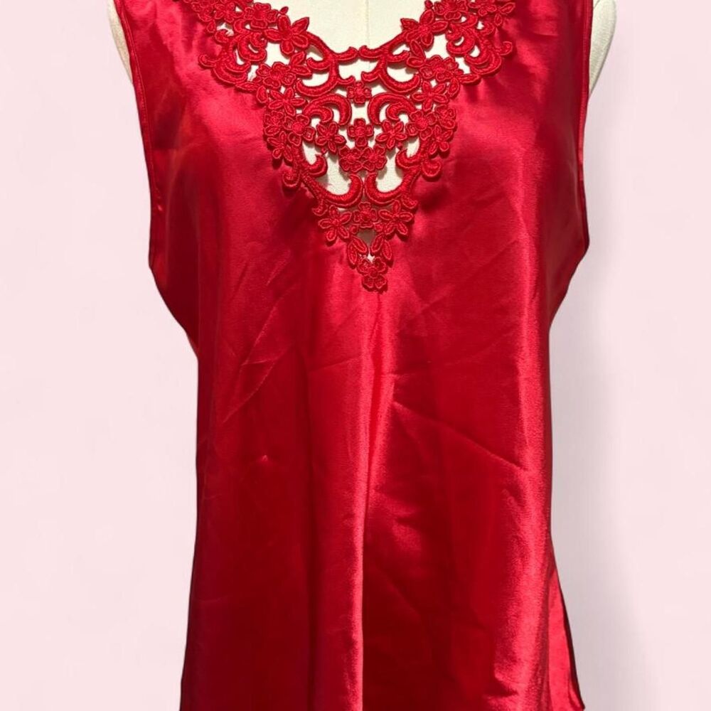 Cinema Etoile Red Satin Floral Lace Top